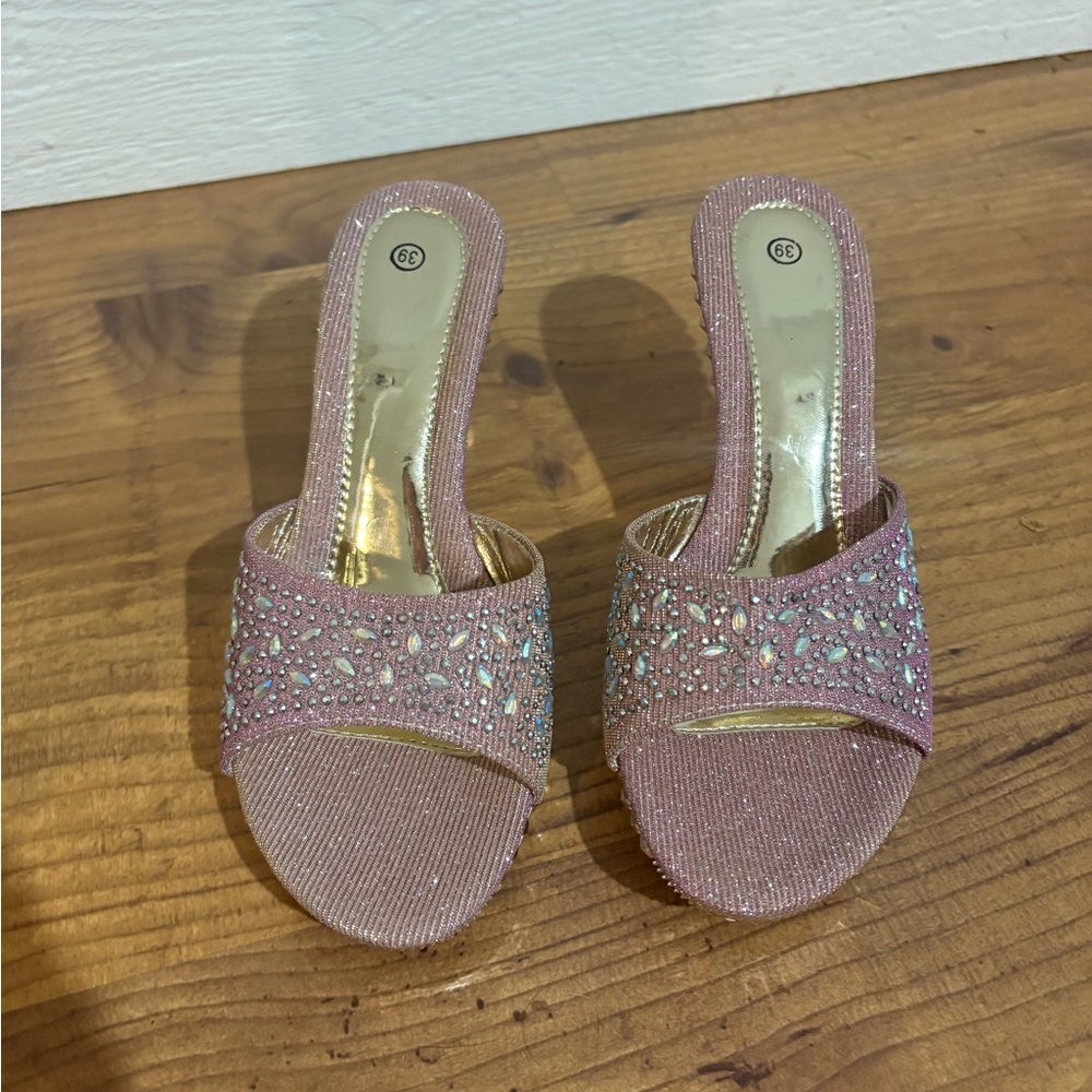 Elegant Pink Embellished Women's Slide Sandals